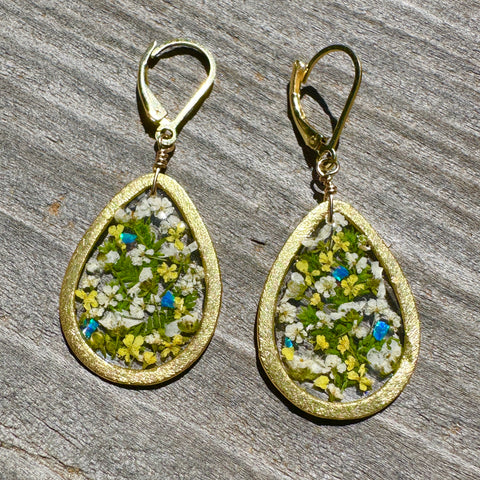 Teardrop Yellow Flower Earrings - BG 256