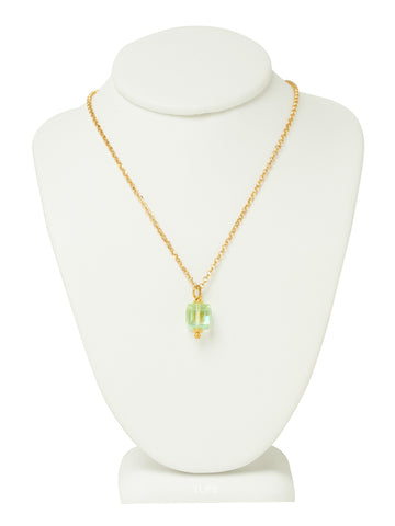 Peridot Green Crystal Cube Necklace