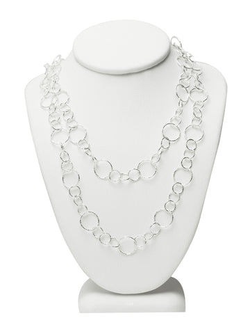 Long Silver Shimmer Circle Chain Necklace