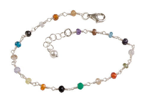 Silver Multi-Gemstone Wire Wrapped Bracelet