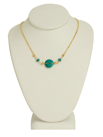 Turquoise Coin + Golden Nugget Necklace