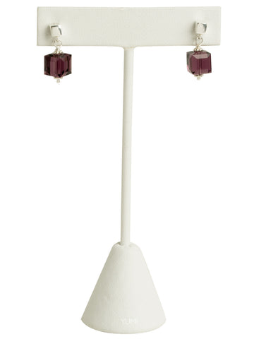 Amethyst Purple Crystal Cube Earrings