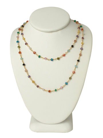 LONG Natural Multi Gemstone Gold Necklace