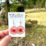 Red Daisy Flower Earrings - BG 276