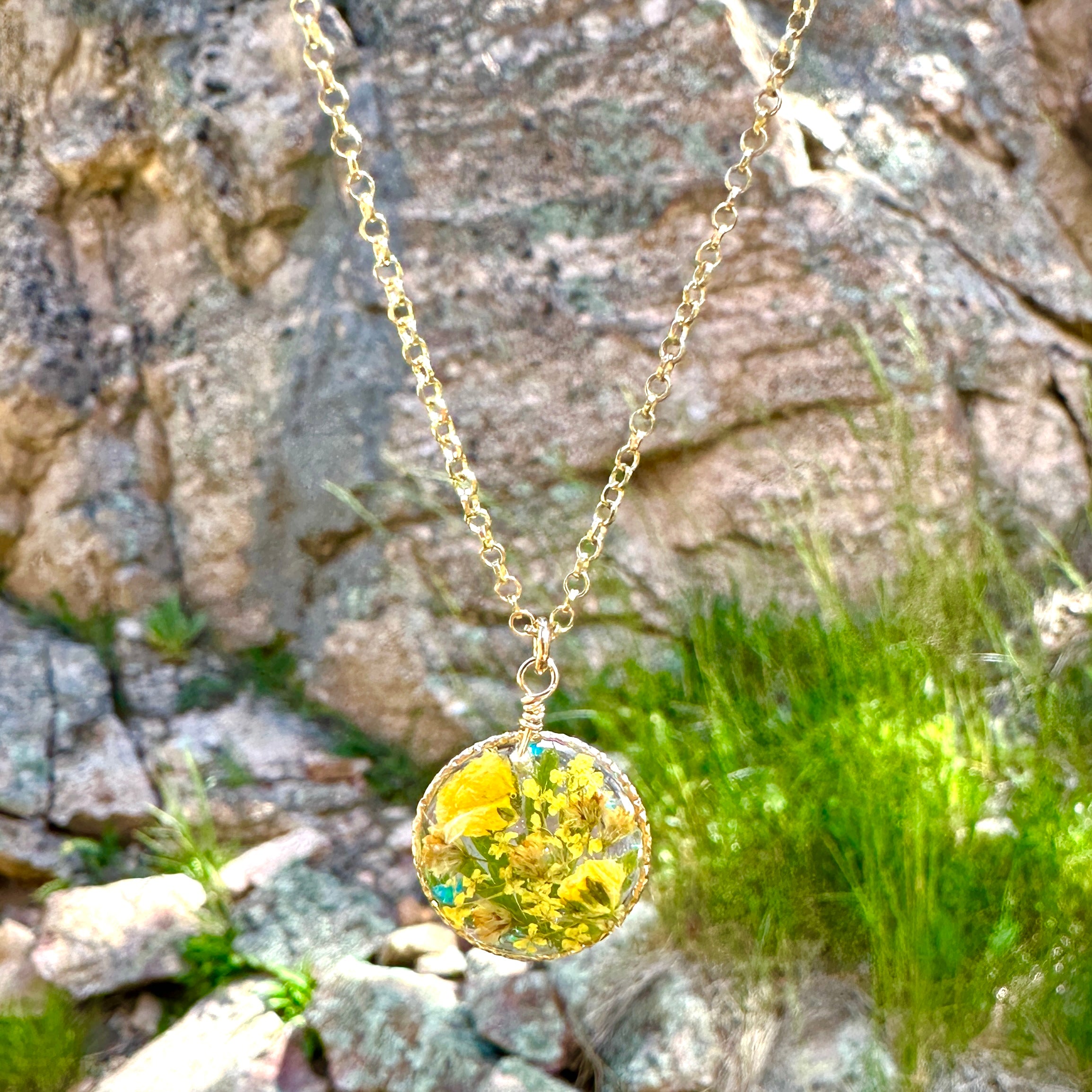 Yellow Wildflower Botanical Necklace - BG 445