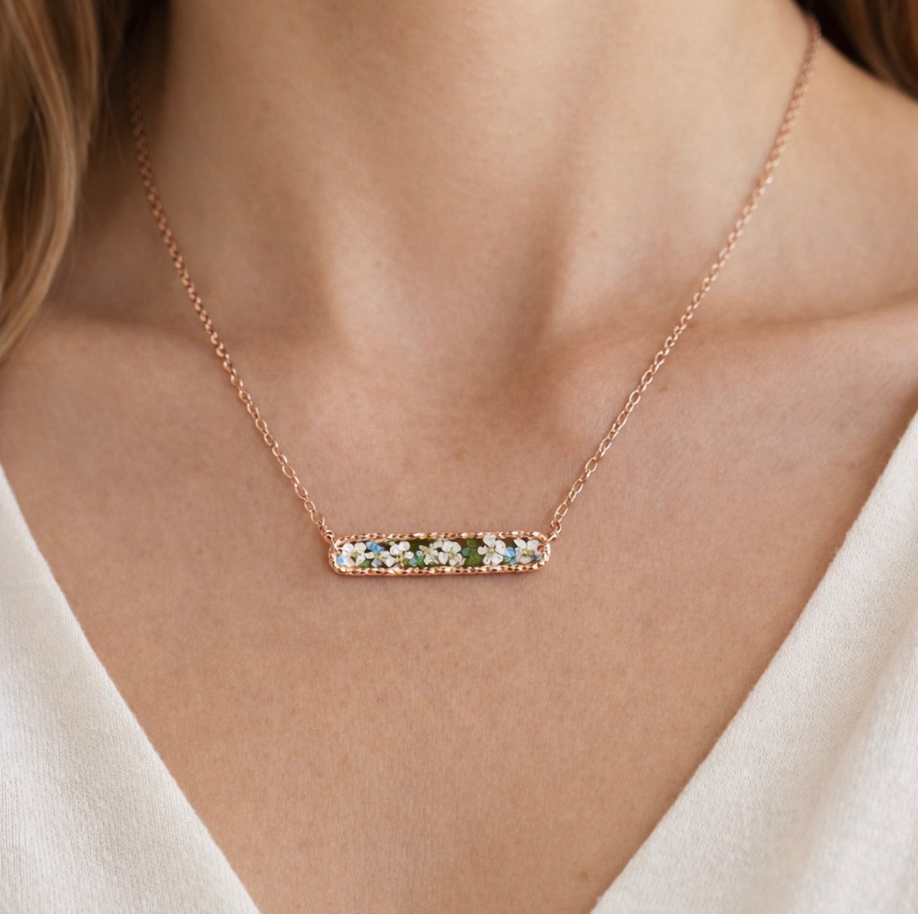 Real Pressed Flower Bar Necklace - BG 366