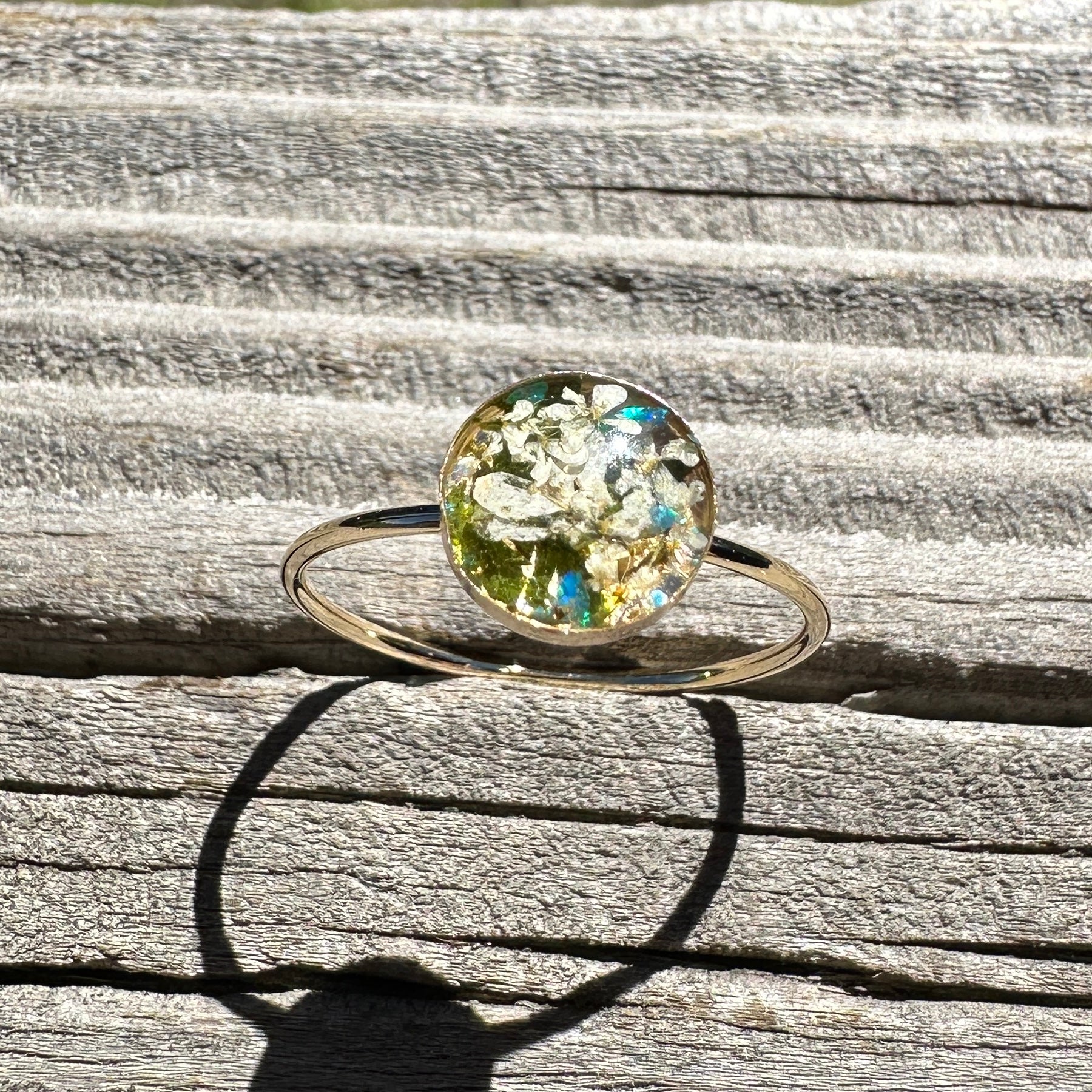 White Pressed Flower Ring – Size 8 - BG 443