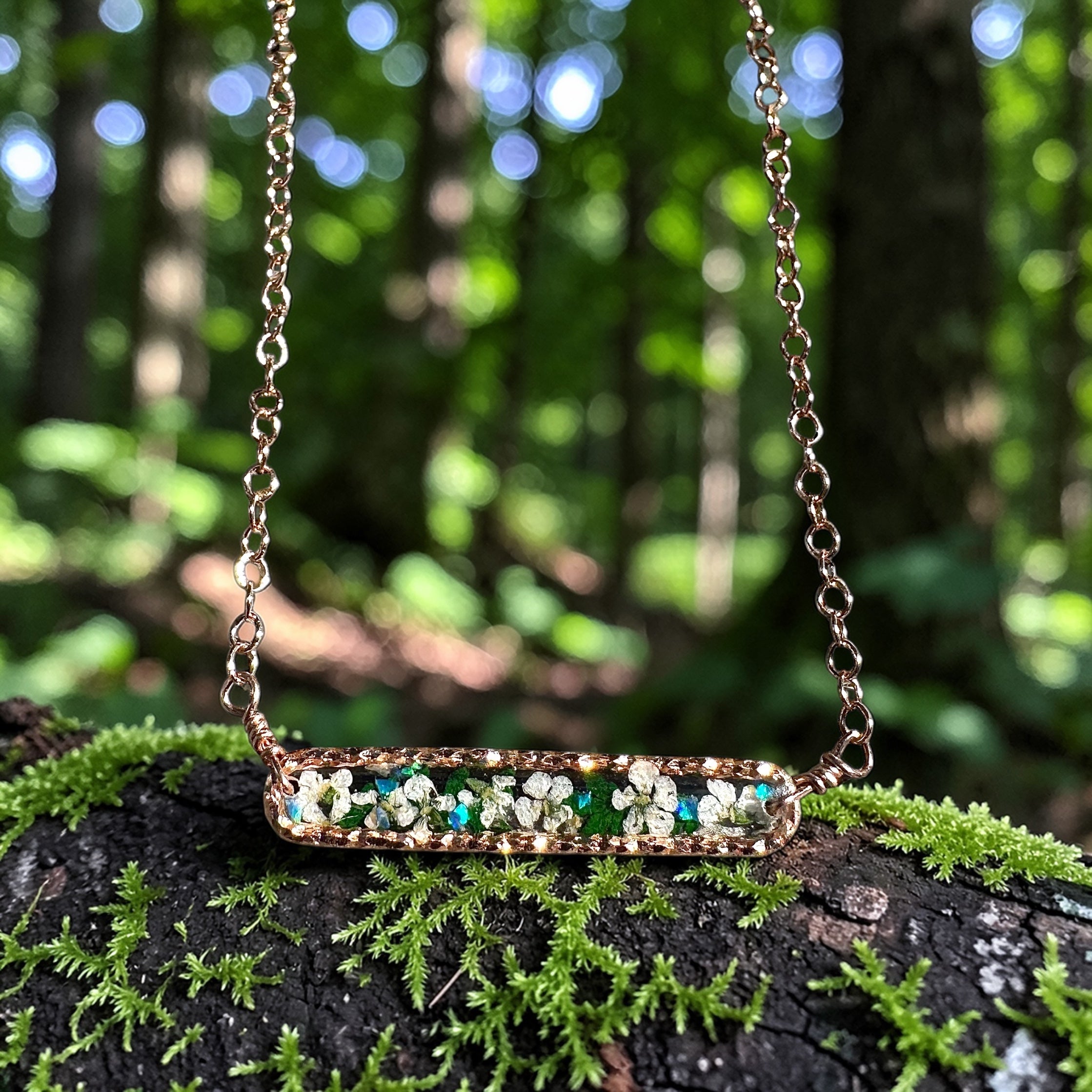 Real Pressed Flower Bar Necklace - BG 366