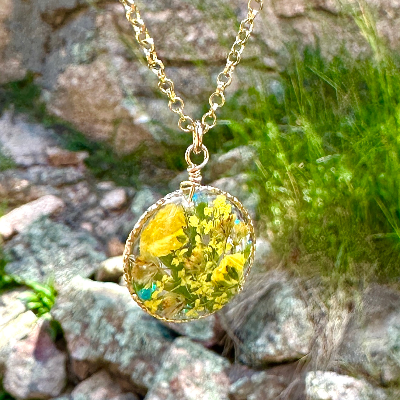 Yellow Wildflower Botanical Necklace - BG 445