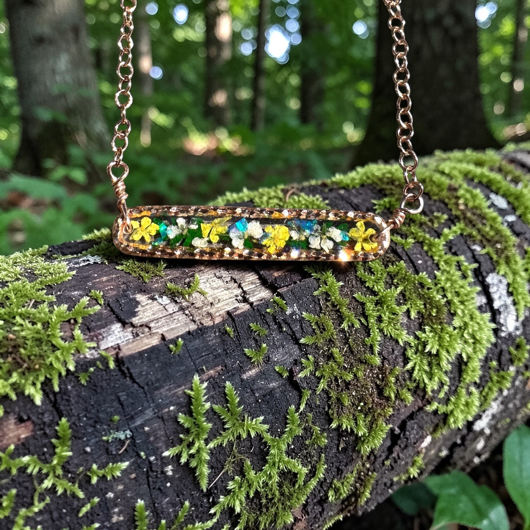 Real Pressed Flower Bar Necklace - BG 365