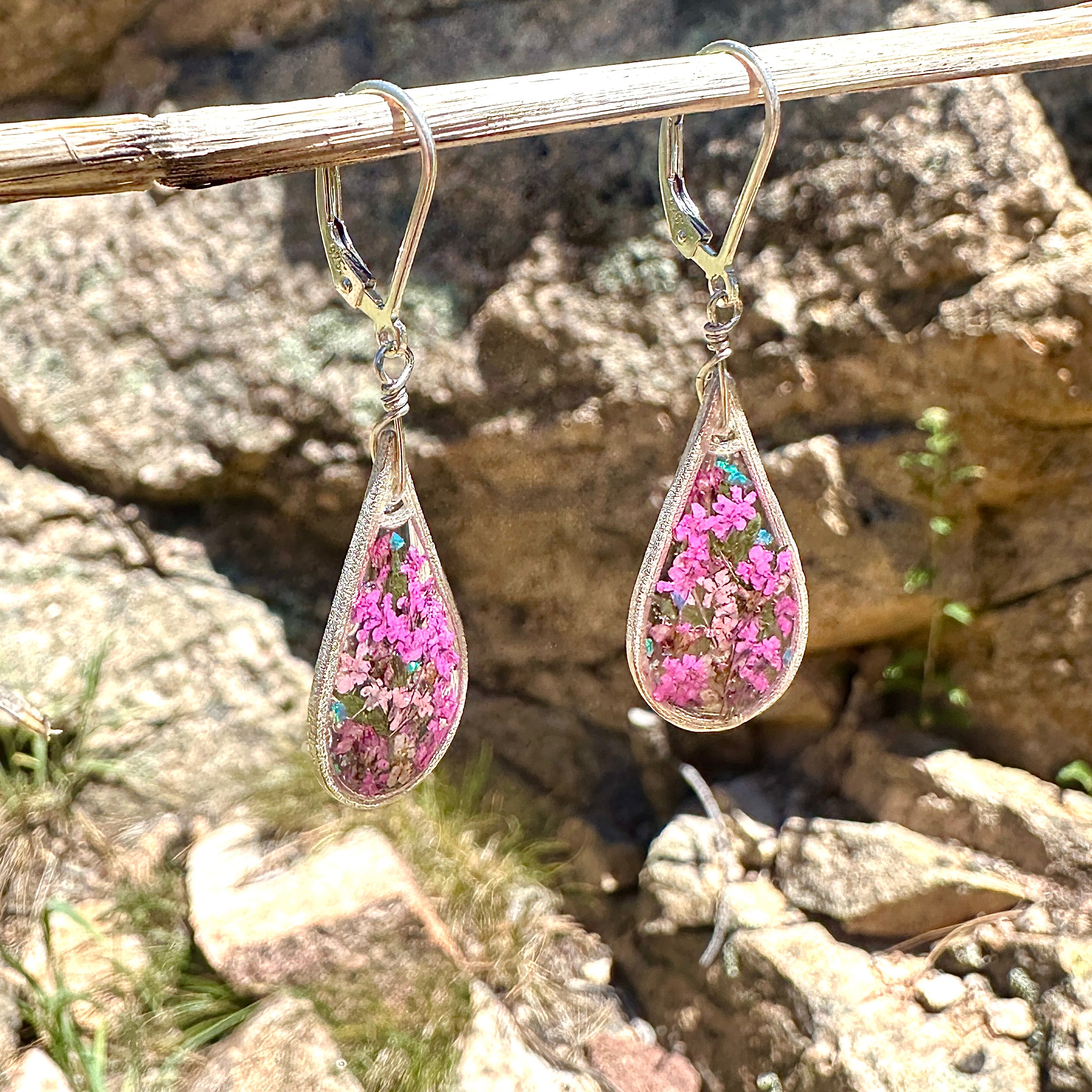 Pink Wildflower Teardrop Earrings - BG 448