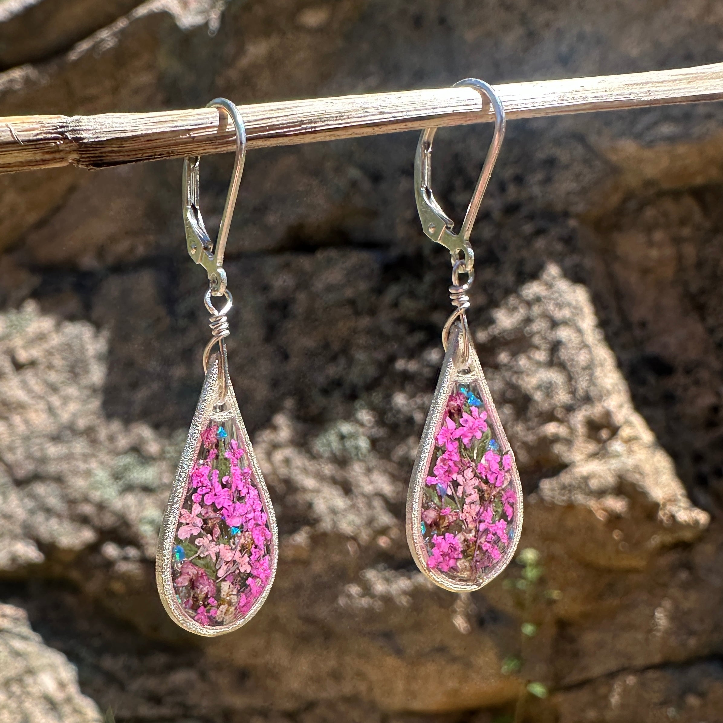 Pink Wildflower Teardrop Earrings - BG 448