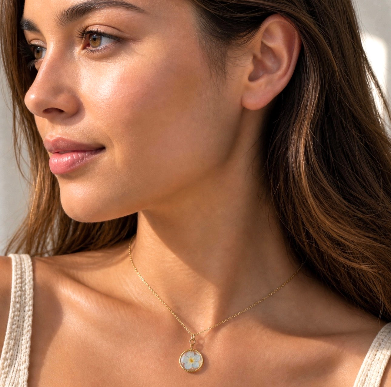 Blue Forget Me Not Flower Necklace - BG 394