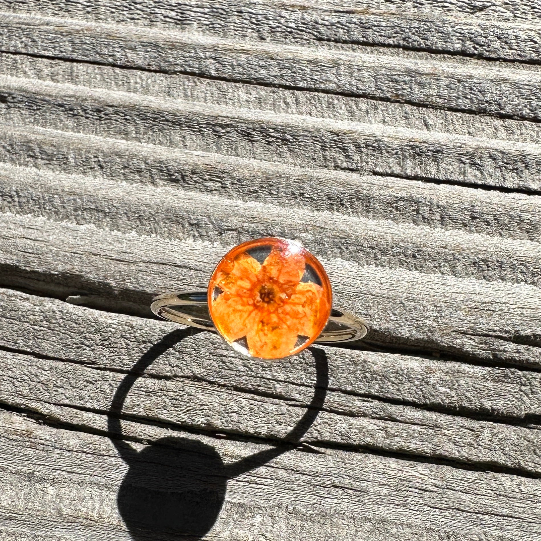 Orange Pressed Flower Ring - BG 441