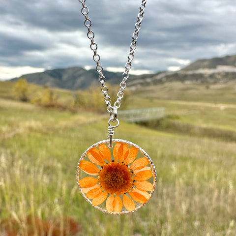 Orange Daisy Flower Necklace - BG 311