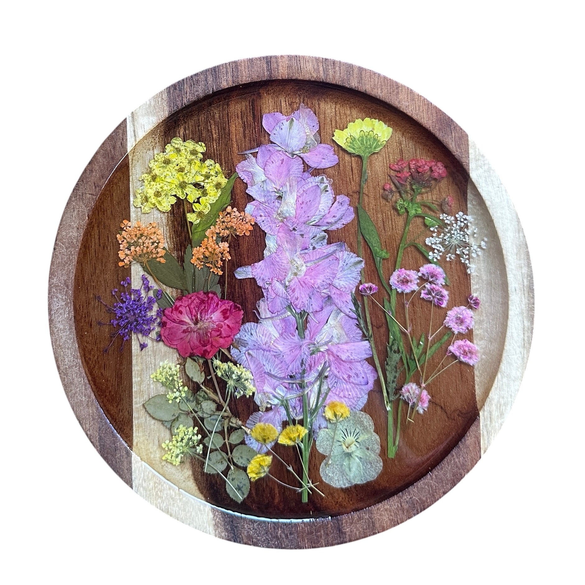 6” Pressed Flower Acacia Wood Plate / Coaster - BG 384