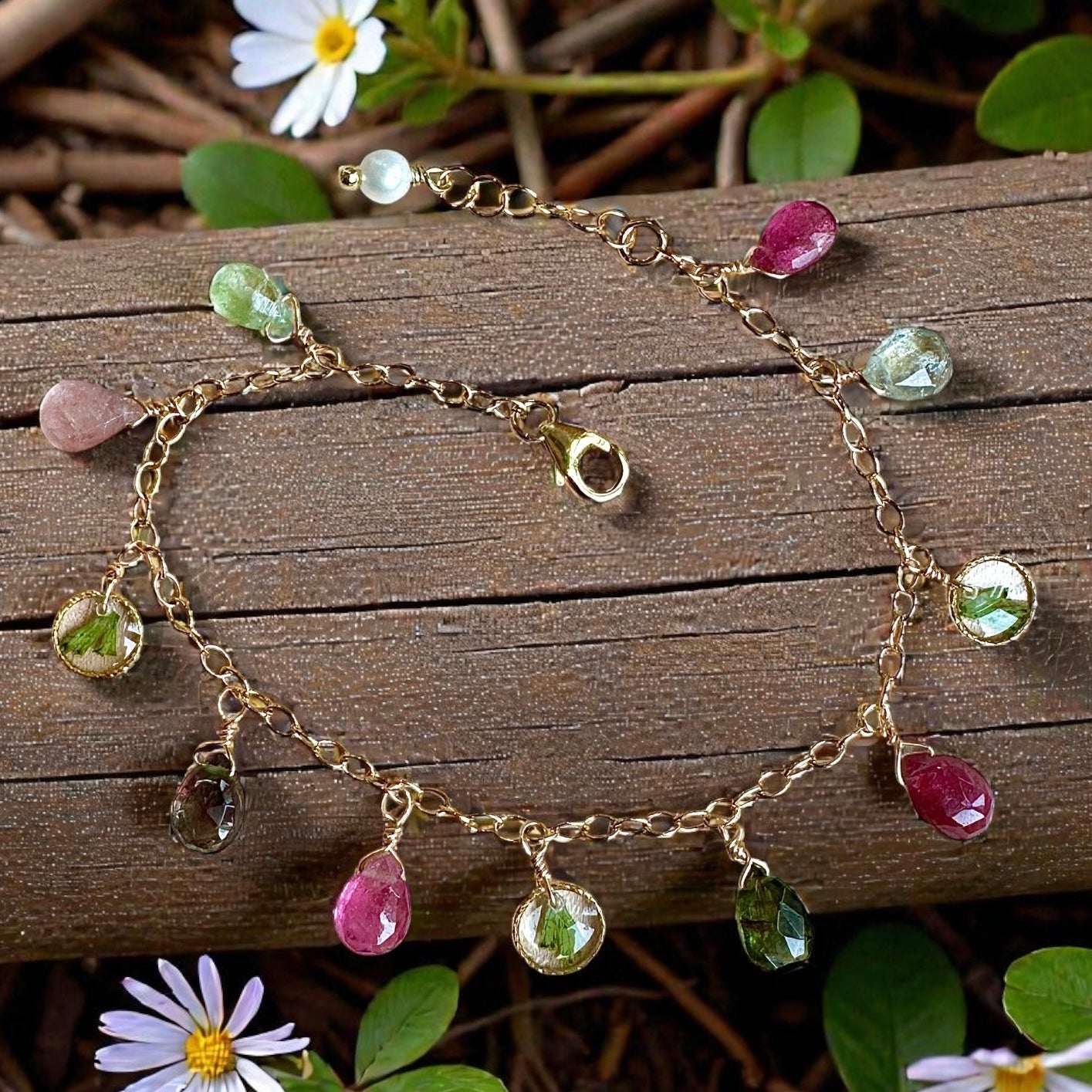Tourmaline & Fern Charm Bracelet - BG 408