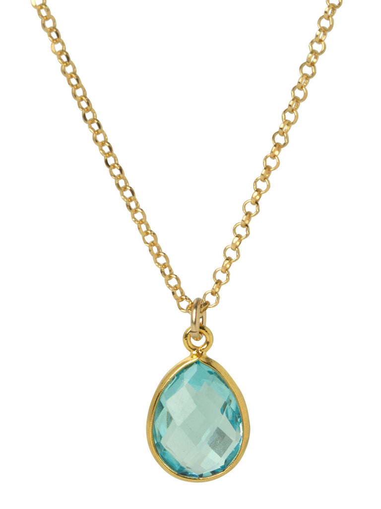 Blue Quartz Teardrop Bezel Necklace