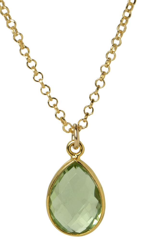 Peridot Green Teardrop Bezel Necklace