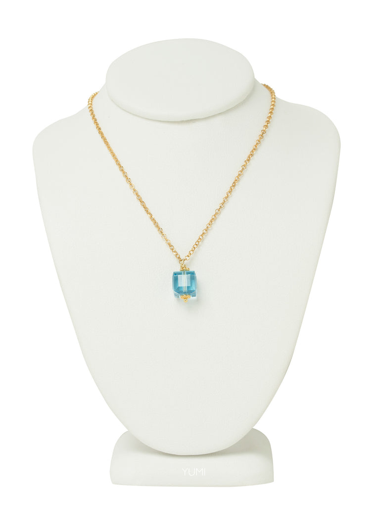 Aquamarine Blue Crystal Cube Necklace
