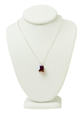 Ruby Red Crystal Cube Necklace