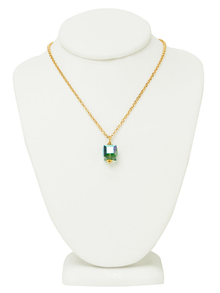 Fern Green Crystal Cube Necklace