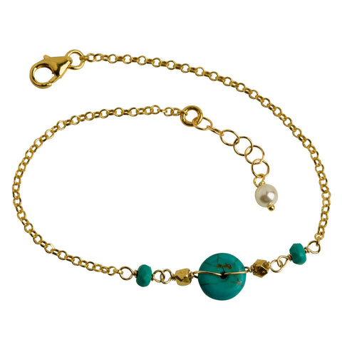 Turquoise Coin + Gold Nugget Bracelet