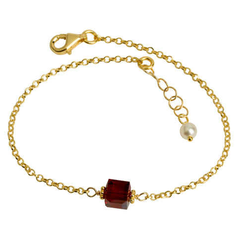 Ruby Red Crystal Cube Chain Bracelet