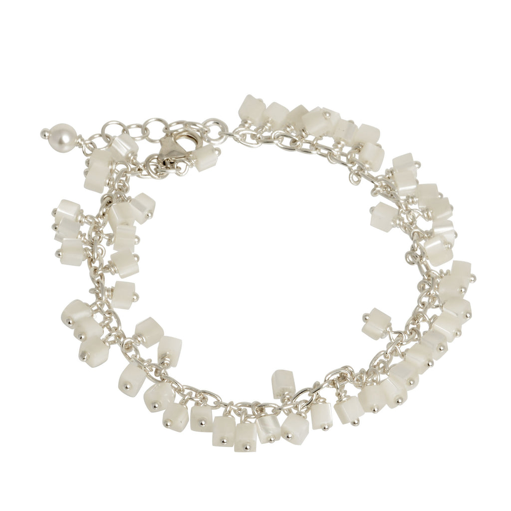 White Pearl Cube Charm Bracelet