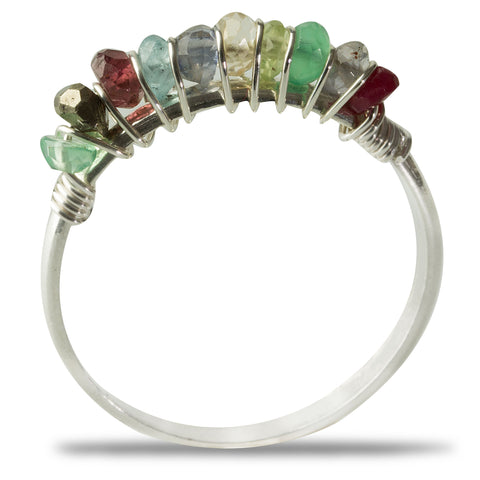 Silver Multi-Colored Gemstone Ring