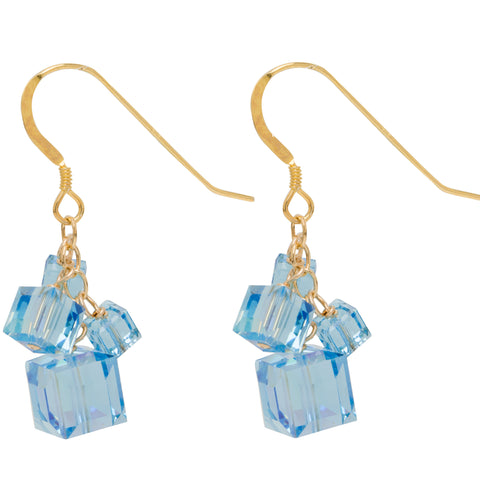 Aquamarine 4 Swarovski Crystal Cube Earrings