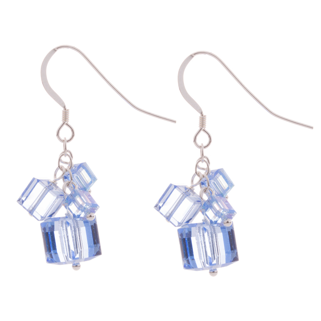 Light Sapphire 4 Swarovski Crystal Cube Earrings