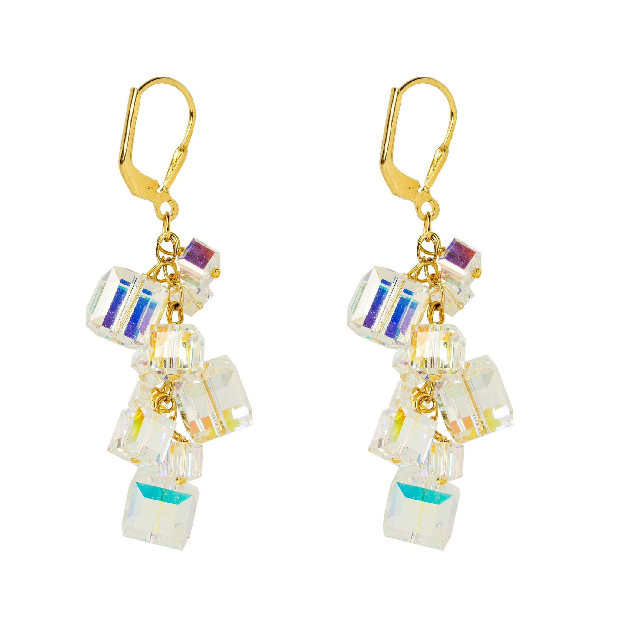 Silver Abstract Cubes Charm Earrings