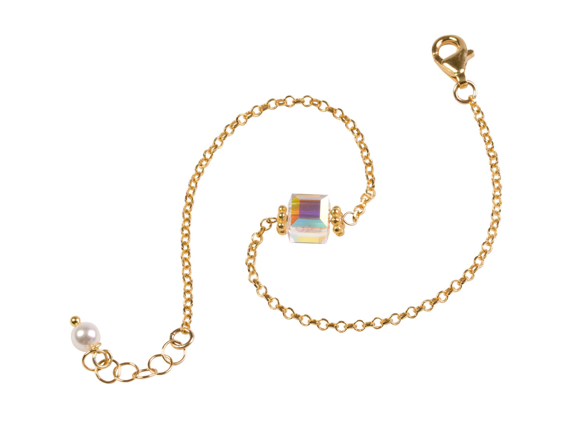 Peridot Green Crystal Cube Chain Bracelet