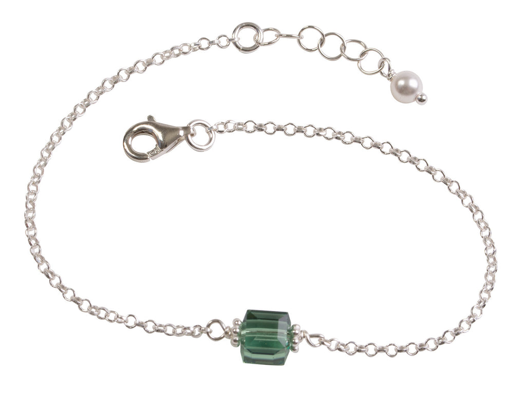 Emerald Green Crystal Cube Chain Bracelet