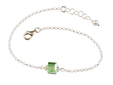 Peridot Green Crystal Cube Chain Bracelet