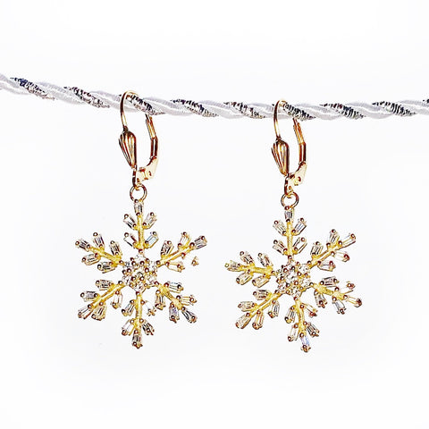 Golden Snowflake CZ Earrings