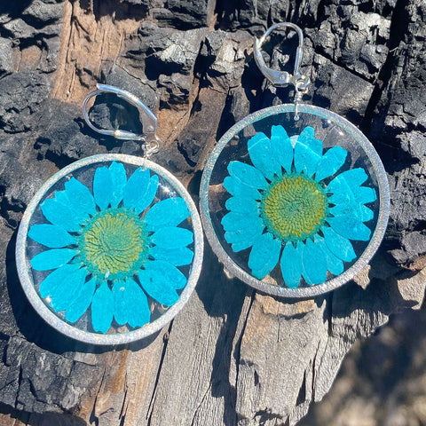 Blue Daisy Flower Earrings - BG 29