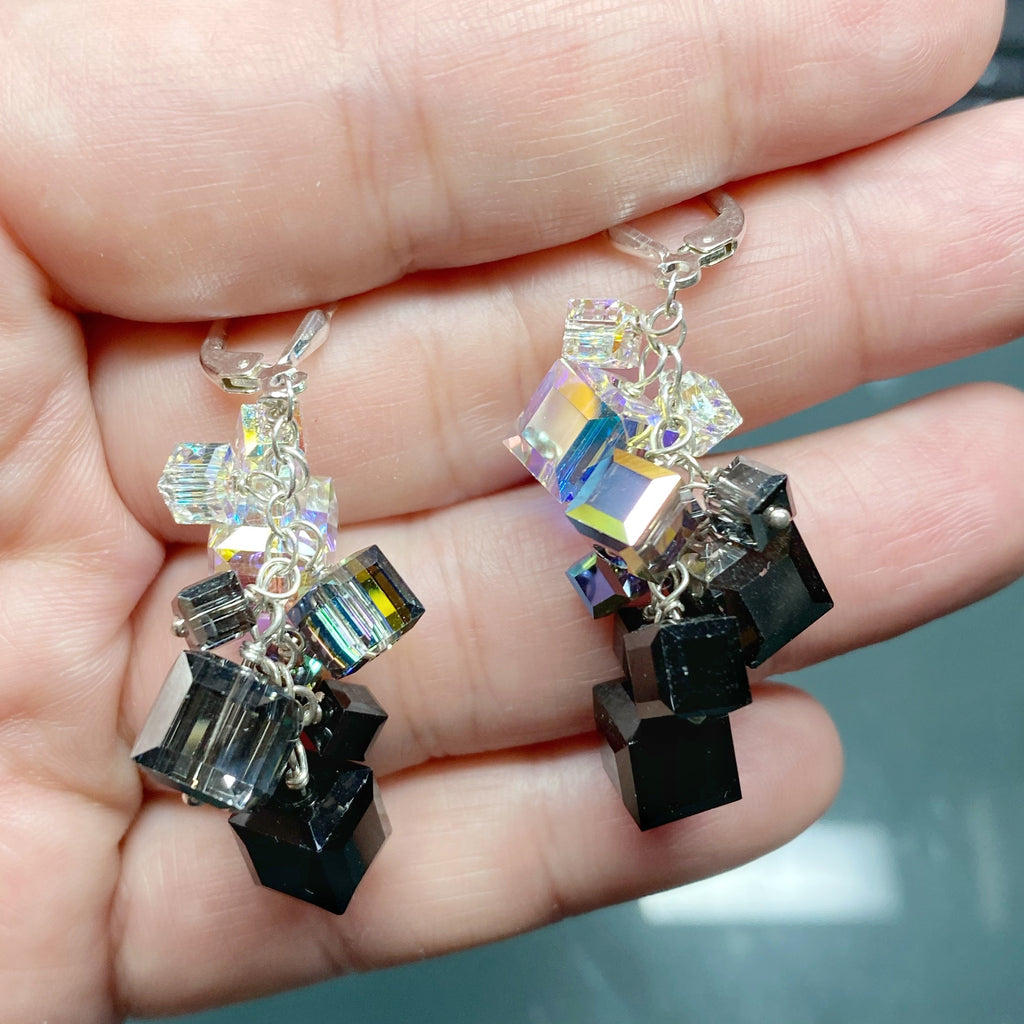 Black/White Swarovski Crystal Charm Earrings