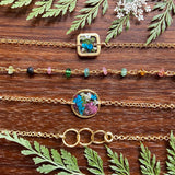 Tourmaline Gemstones | Real Wild Flowers | Shimmering Gold Bracelets