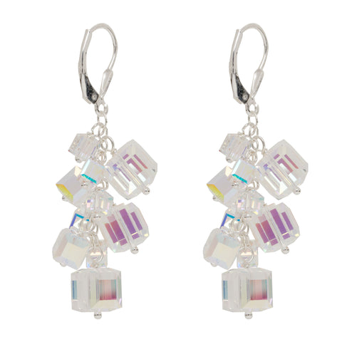 Silver Abstract Cubes Charm Earrings