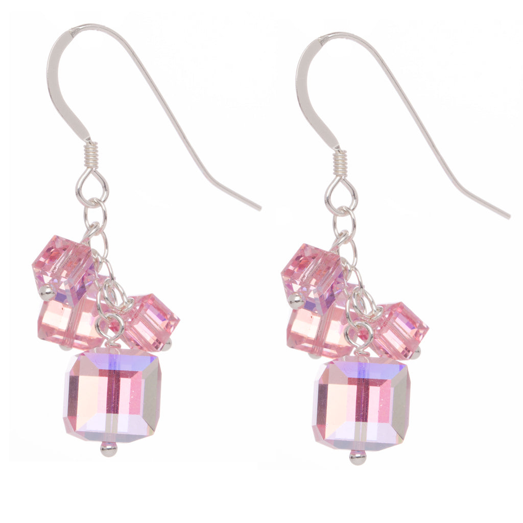 Rose Pink 4 Swarovski Crystal Cube Earrings