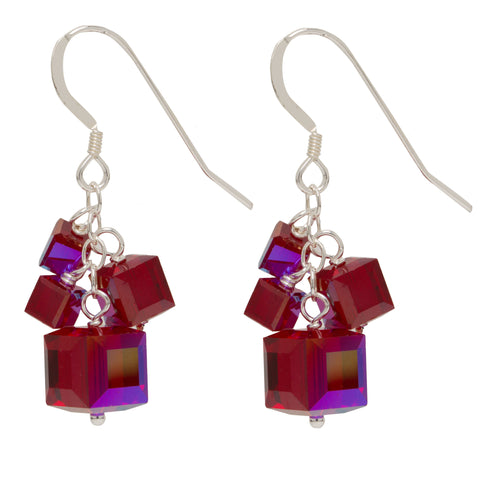 Ruby Red 4 Swarovski Crystal Cube Earrings