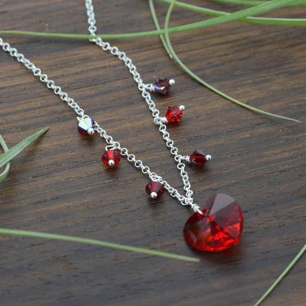 Red Love & Devotion Crystal Heart Necklace - Anne Koplik Designs
