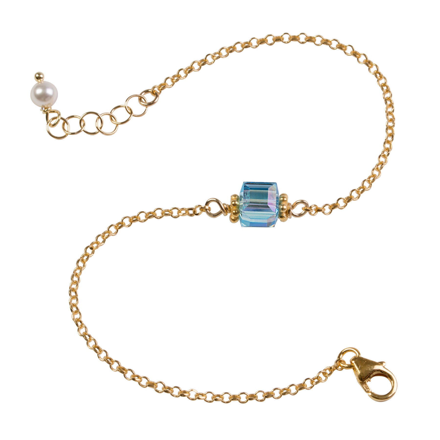Aquamarine Blue Crystal Cube Chain Bracelet